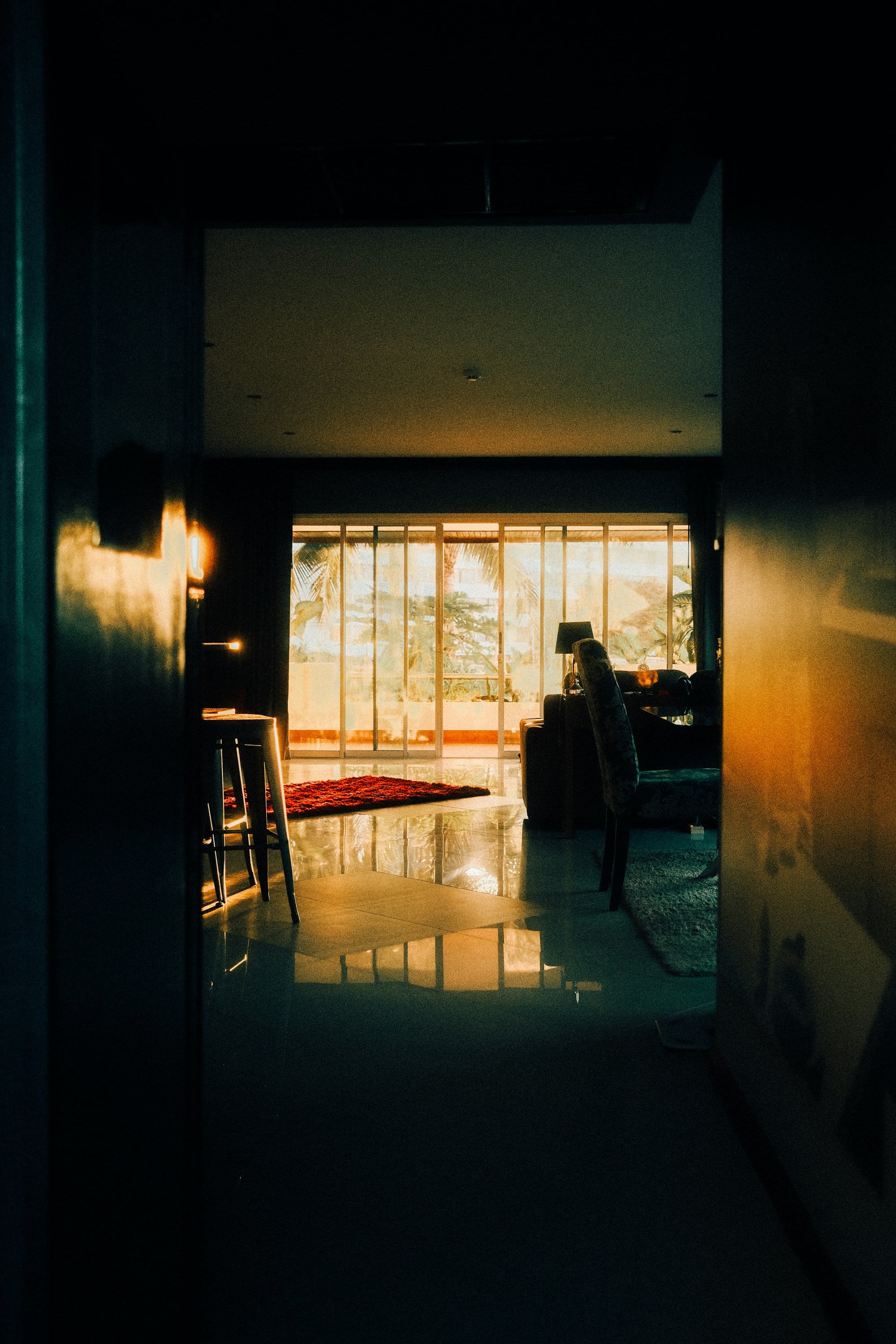 Warm afternoon light across a furnished living room